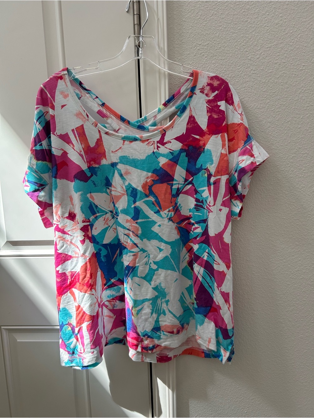 Talbots Floral Short Sleeve Tee in Pink, Teal & Coral